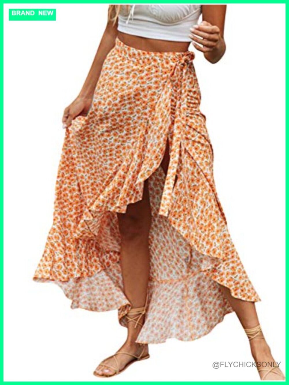 Boho Floral Wrap Maxi Skirt High Waisted Long Skirt with Slit